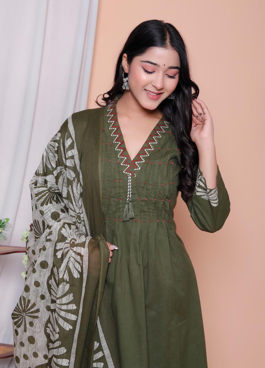 Elegant Olive Green Anarkali Suit