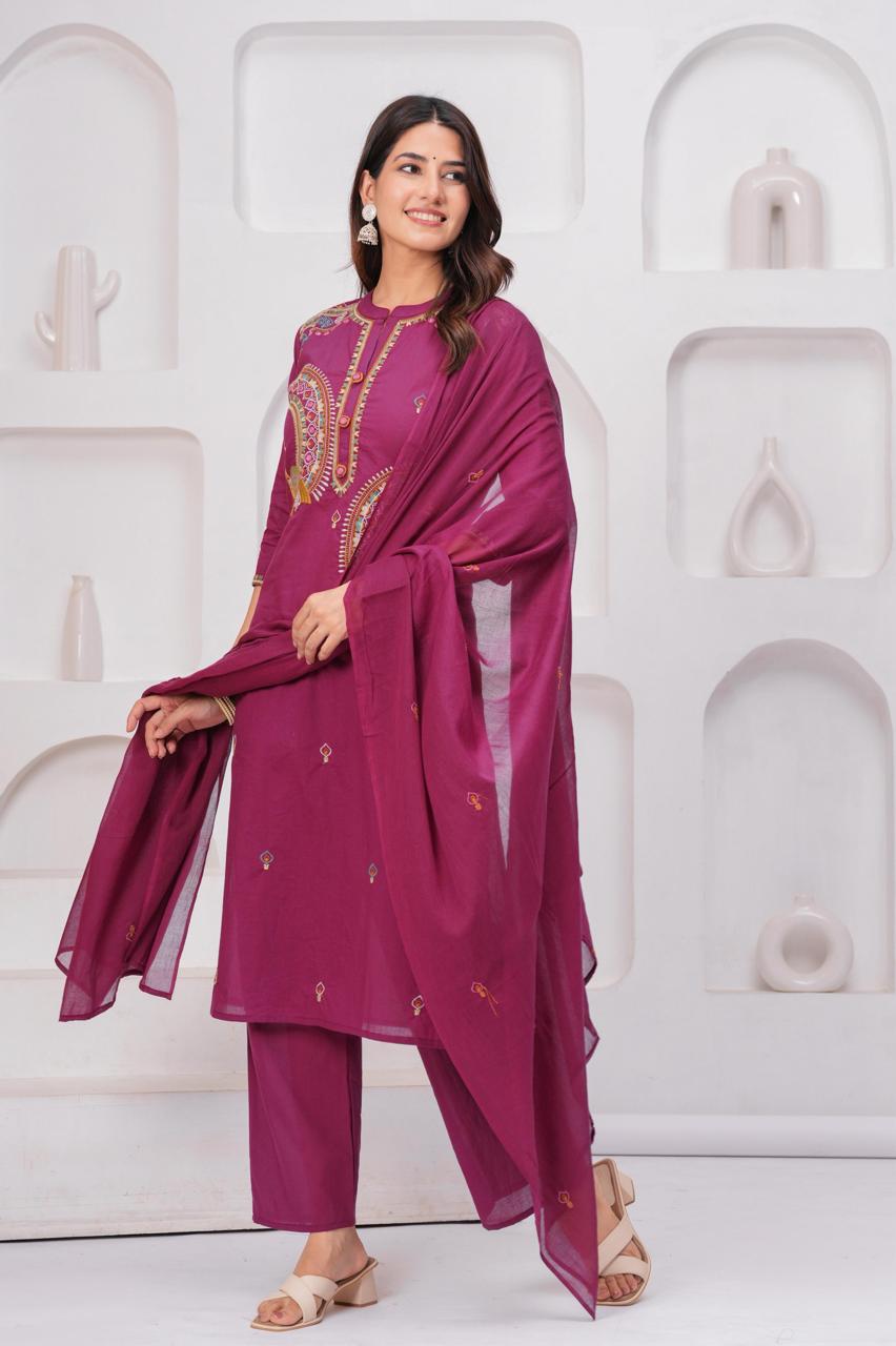 Embroidered Maroon Three-Piece Suit