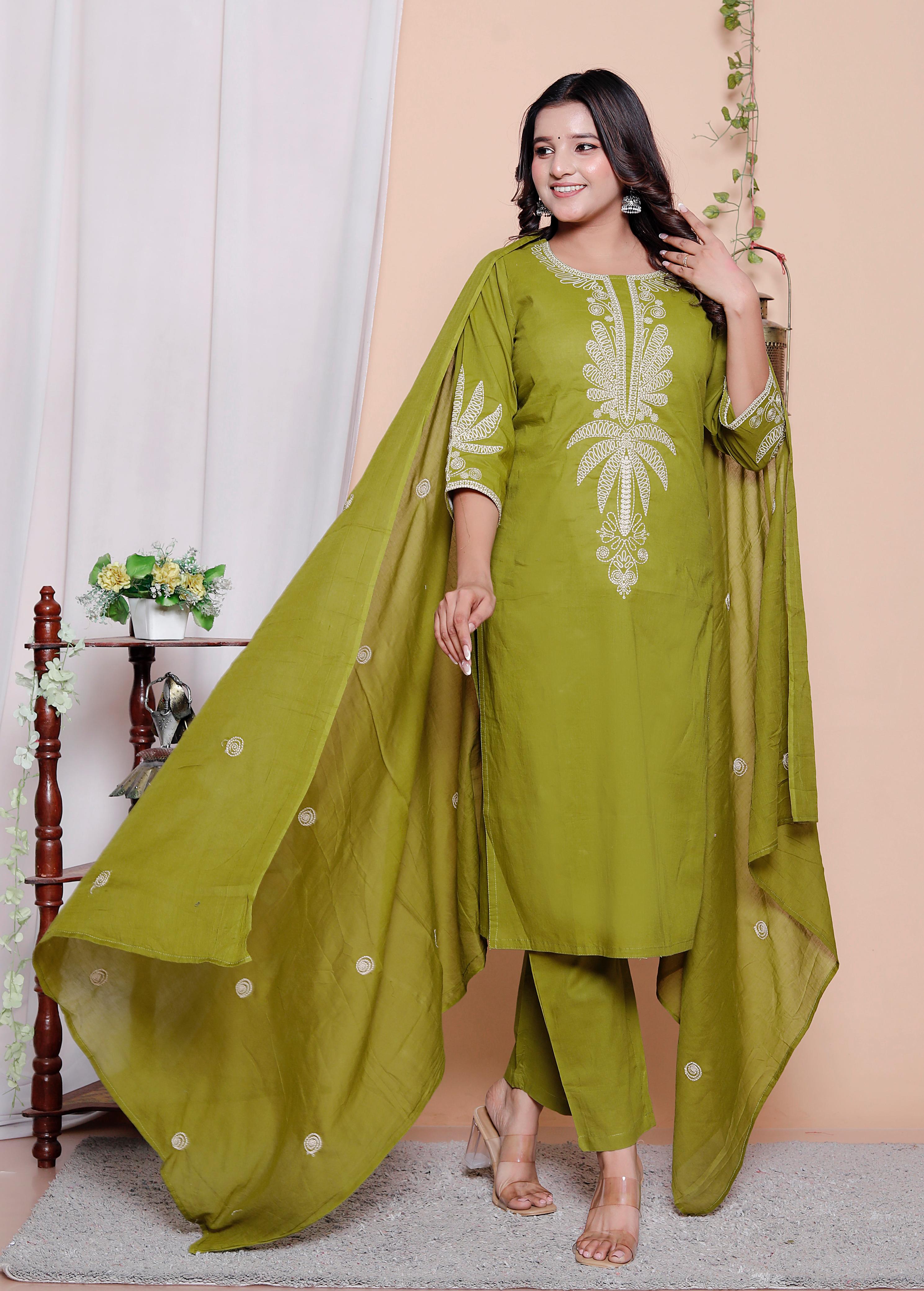 Green Embroidered Three-Piece Suit