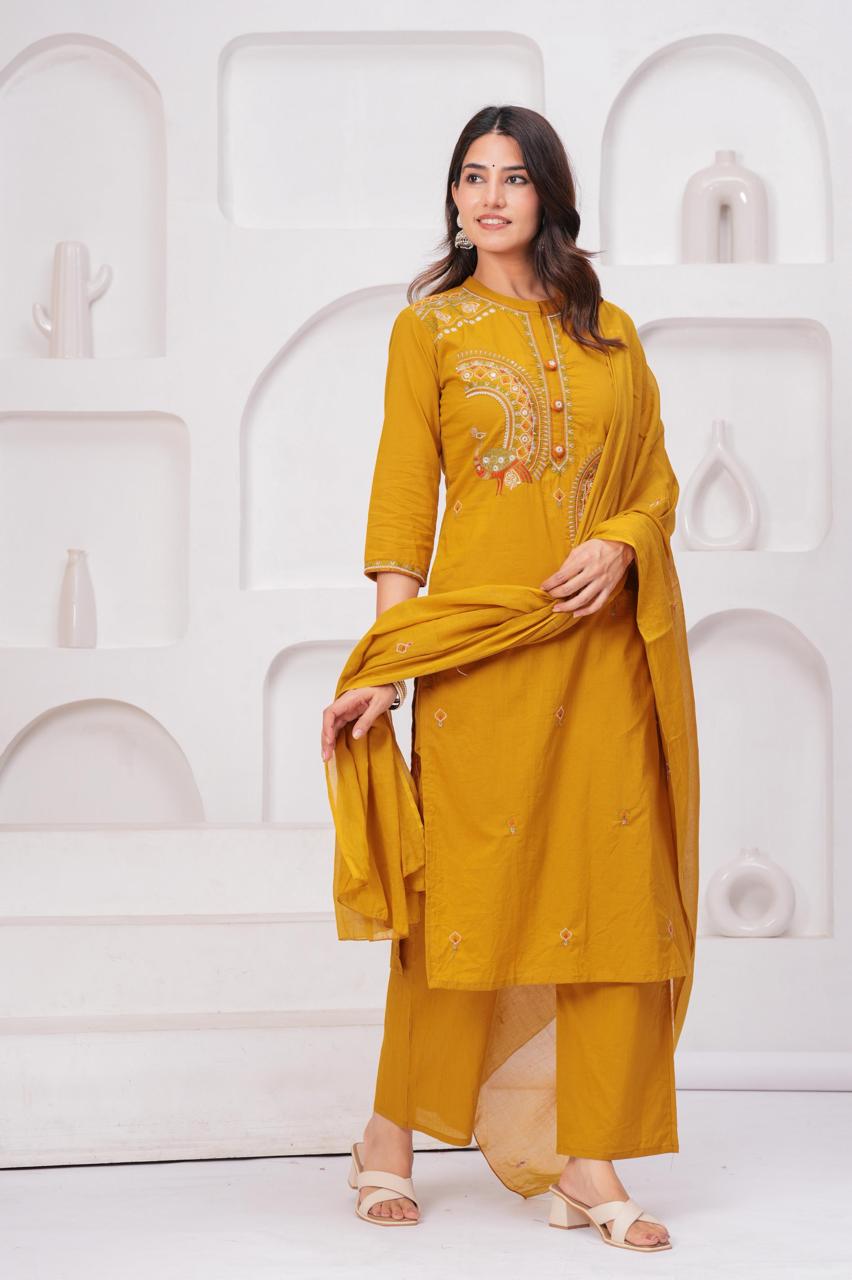 Mustard Embroidered Three-Piece Suit