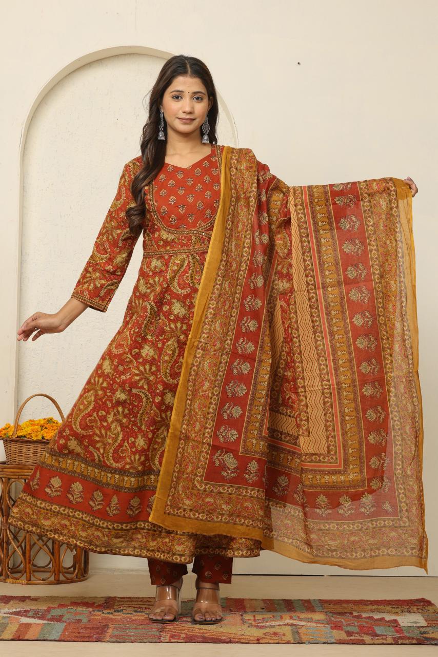 Traditional Printed Anarkali Suit Set