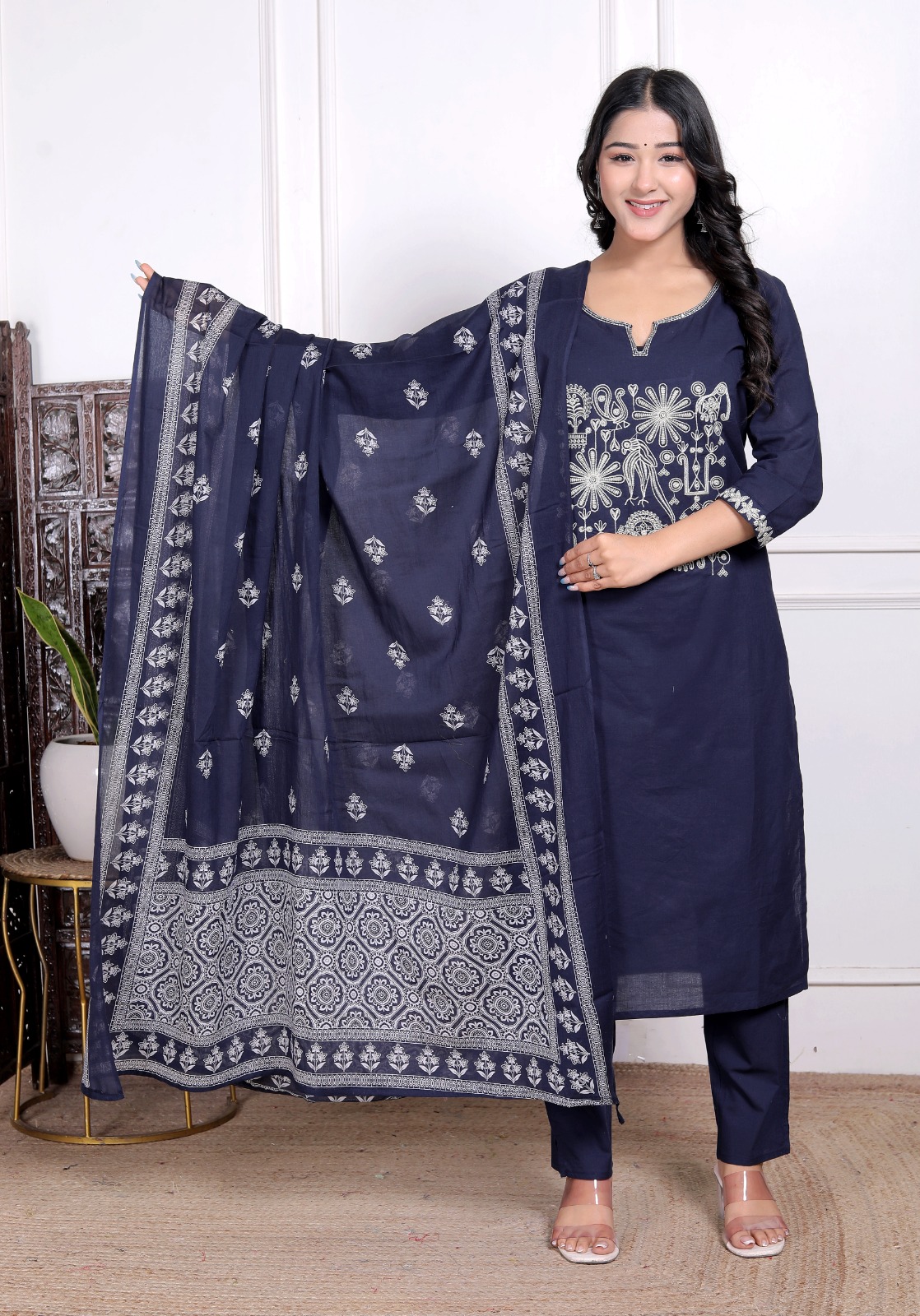 Navy Blue Embroidered Salwar Kameez Set
