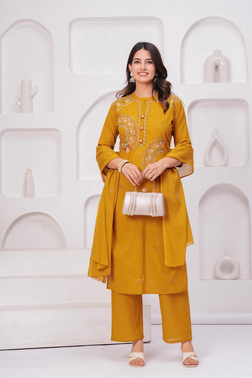 Mustard Embroidered Three-Piece Suit