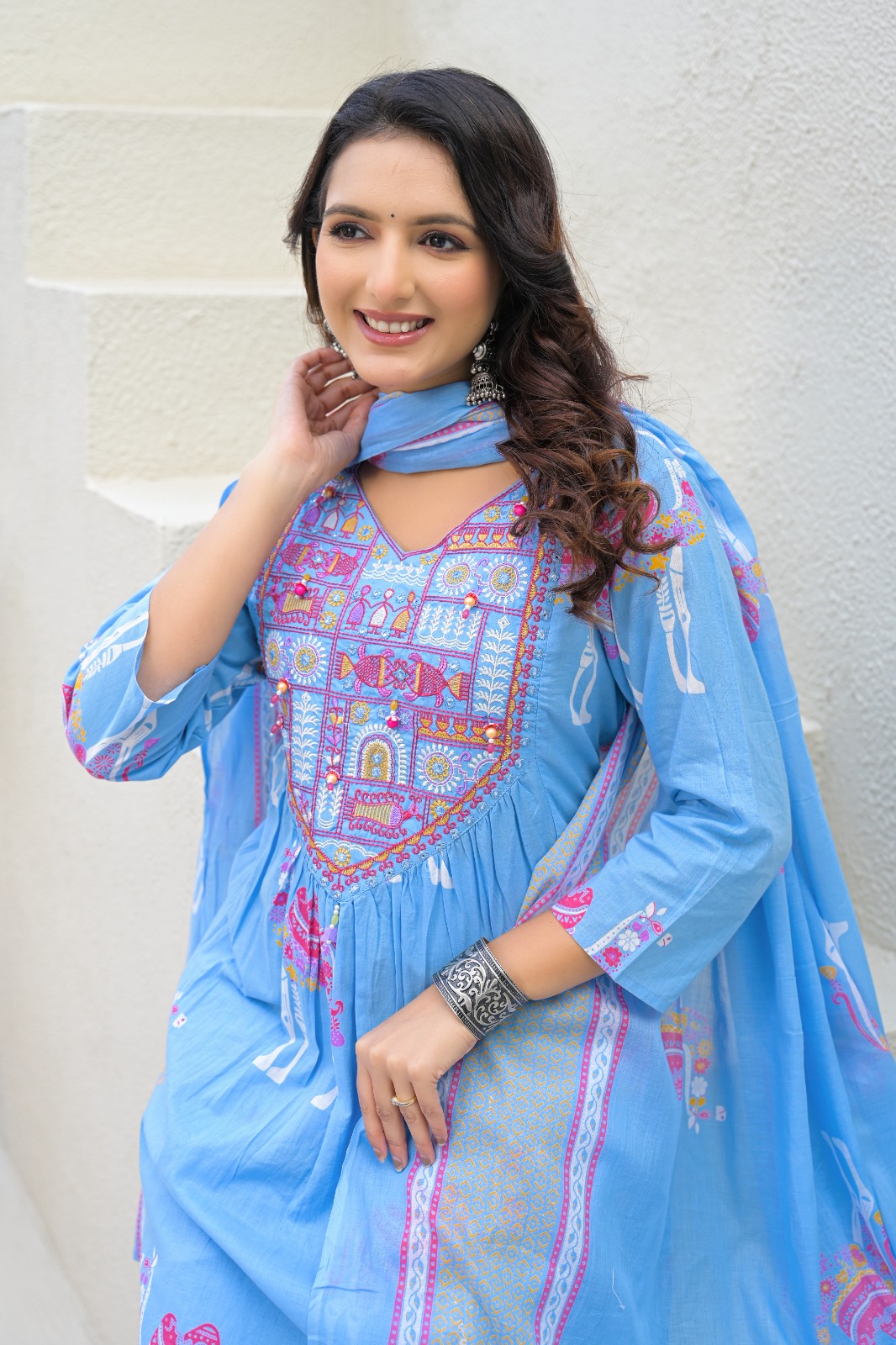Embroidered Blue Ethnic Suit