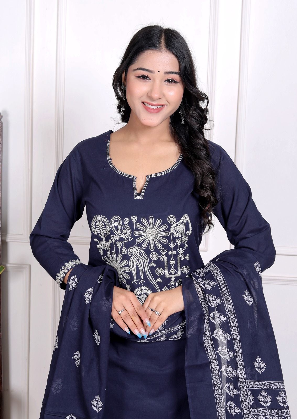 Navy Blue Embroidered Salwar Kameez Set