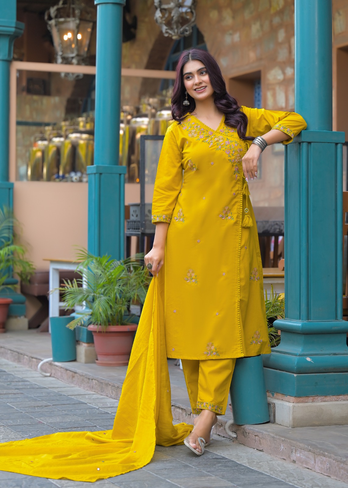 Embroidered Mustard Yellow Three-Piece Suit
