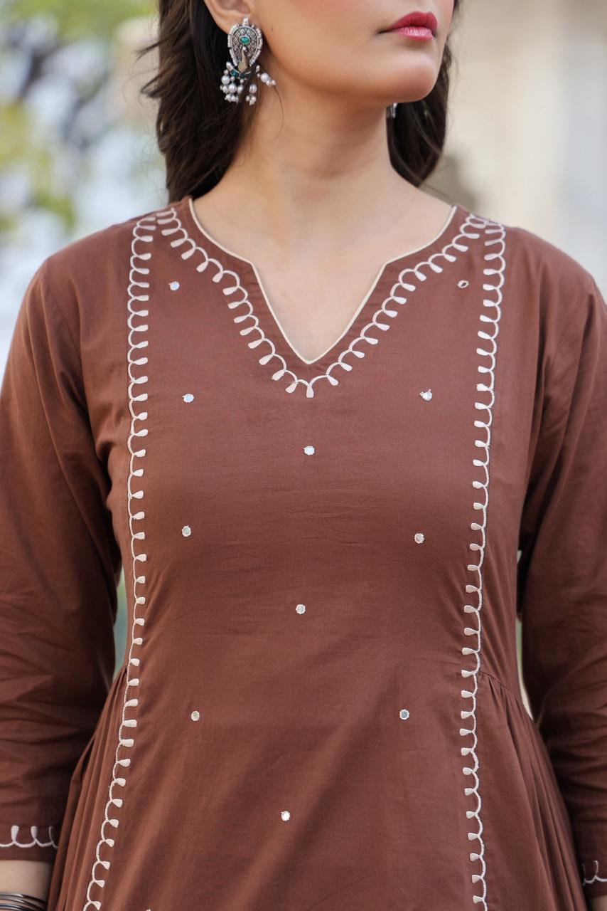 Elegant Brown Embroidered Salwar Kameez