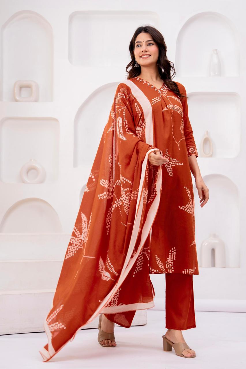 Rust Printed Three-Piece Suit