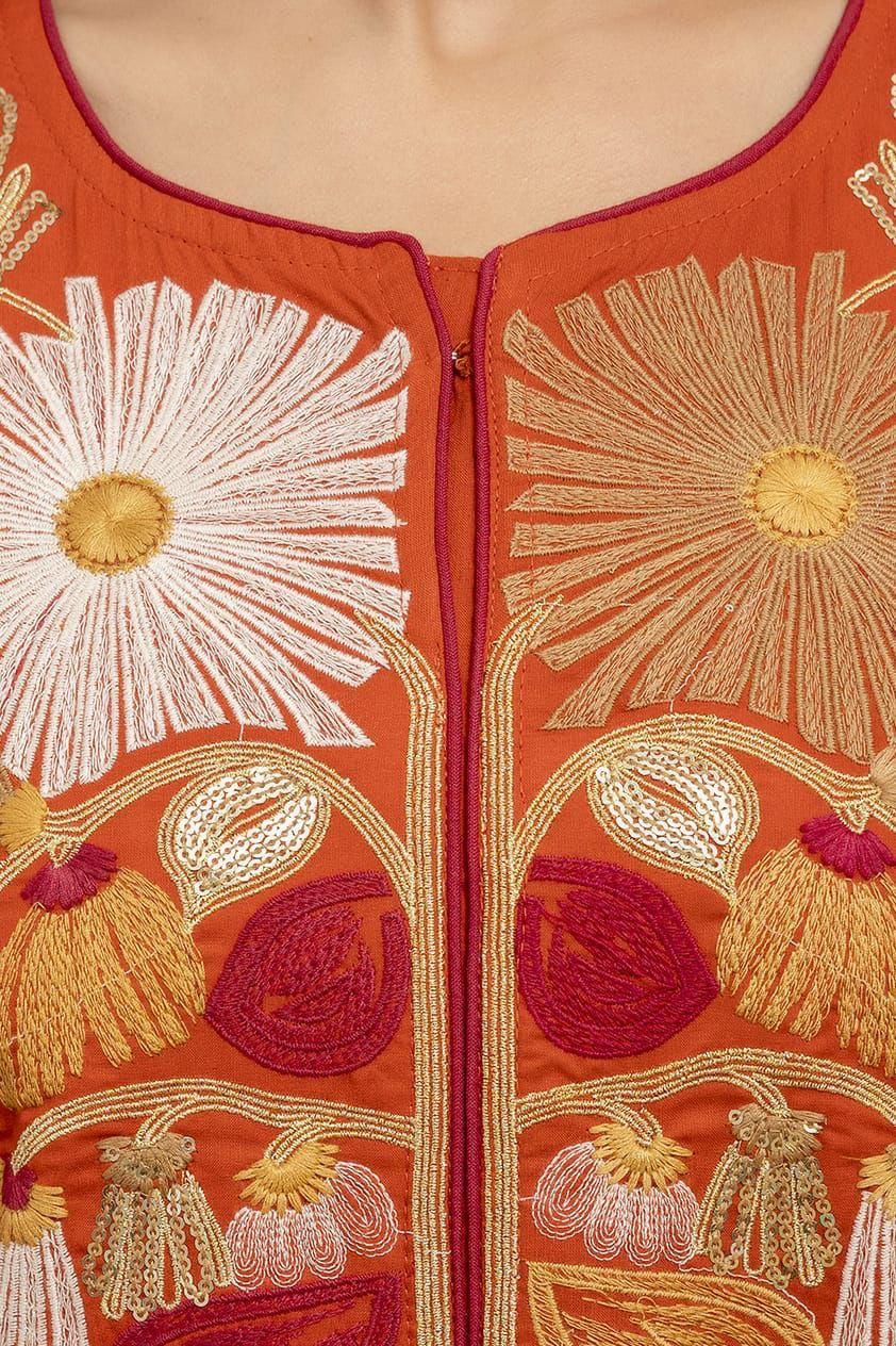 Embroidered Rust Cotton Suit