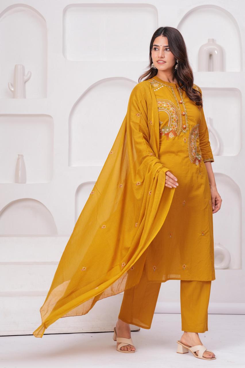Mustard Embroidered Three-Piece Suit