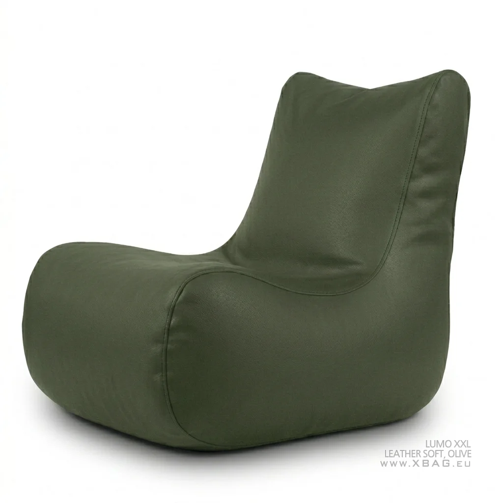 Komplektas: Sėdmaišis LUMO XXL + Pufas MONO - LEATHER SOFT Žalias samaninis