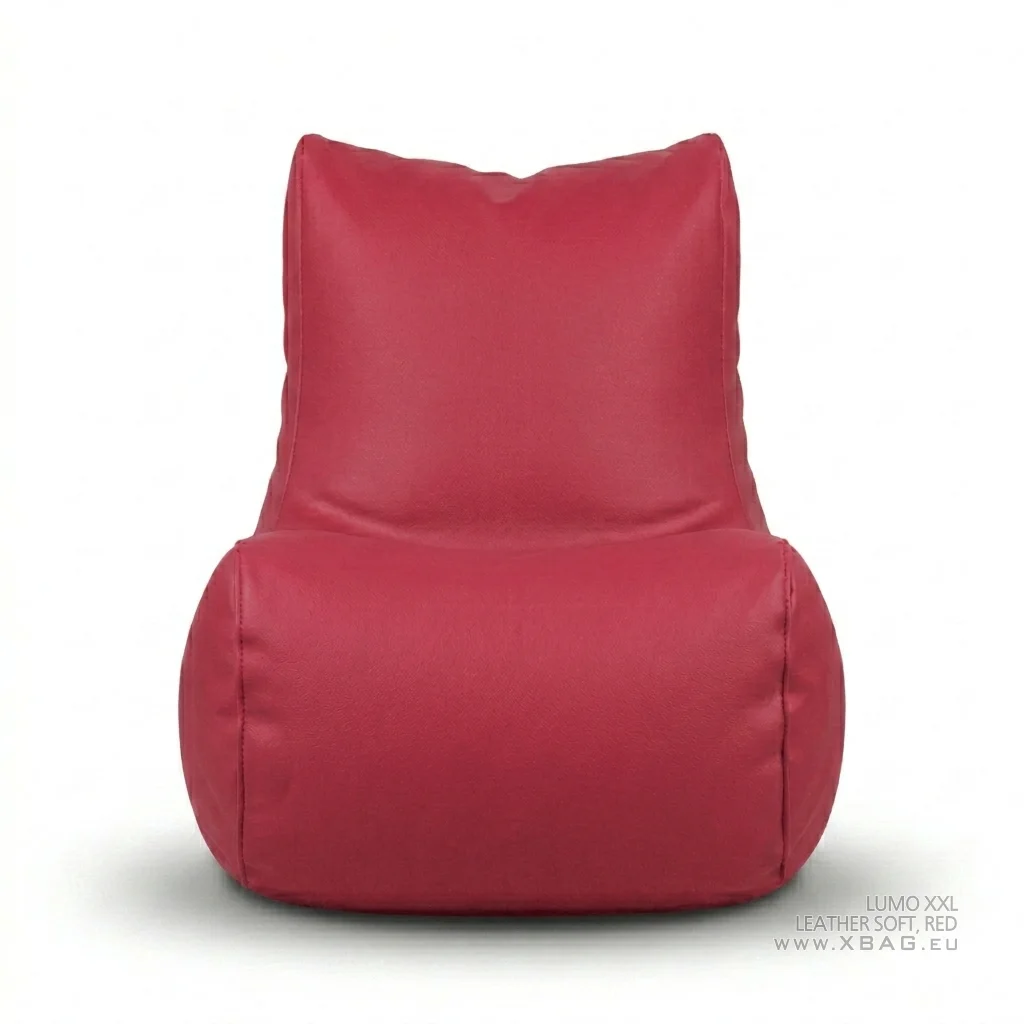 Komplektas: Sėdmaišis LUMO XXL + Pufas SOLO - LEATHER SOFT Raudonas