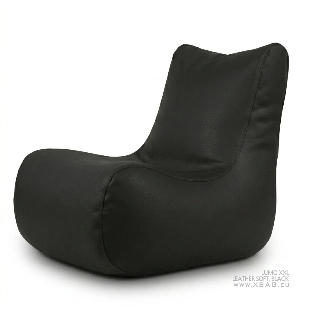Komplektas: Sėdmaišis LUMO XXL + Pufas SOLO - LEATHER SOFT Juodas