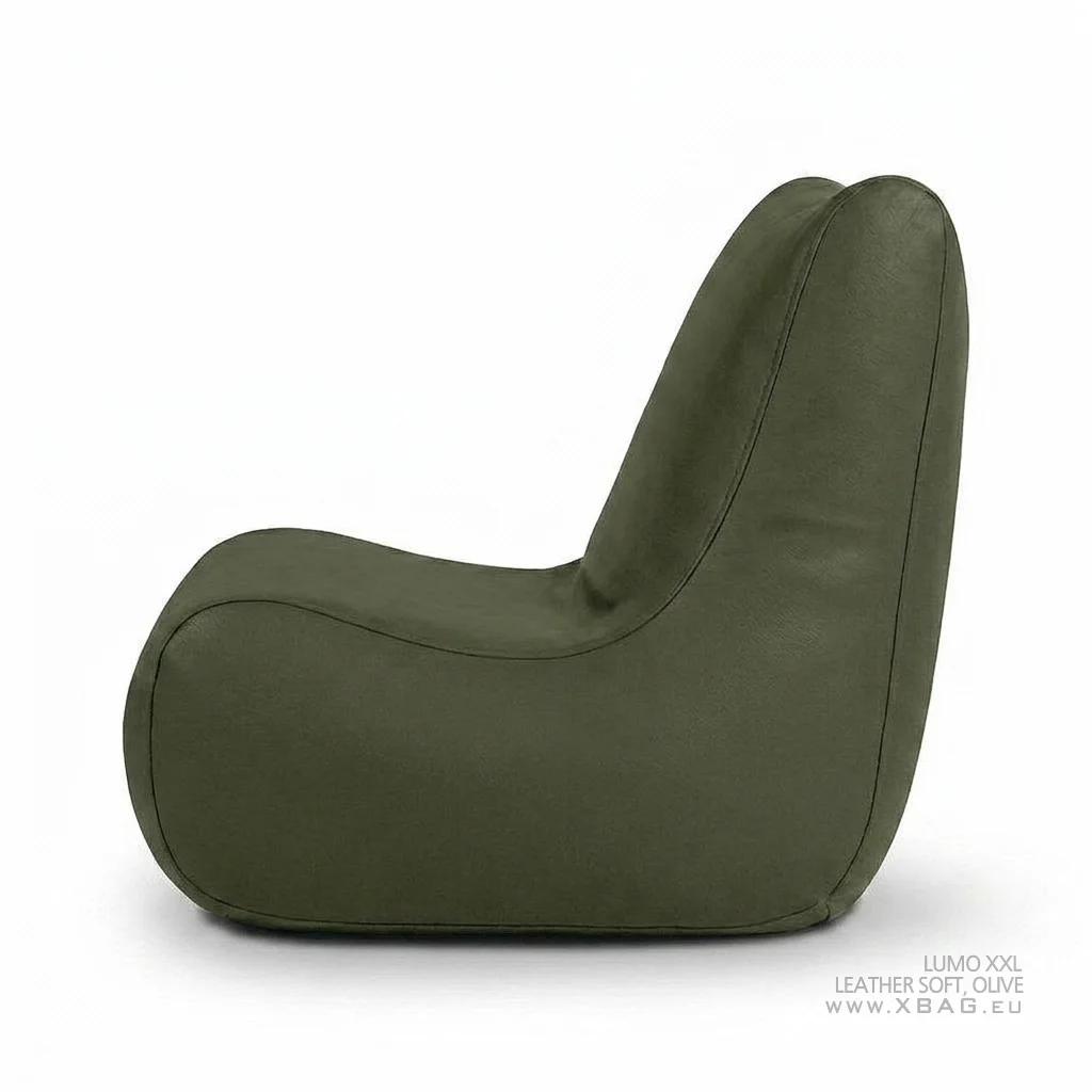 Komplektas: Sėdmaišis LUMO XXL + Pufas MONO - LEATHER SOFT Žalias samaninis