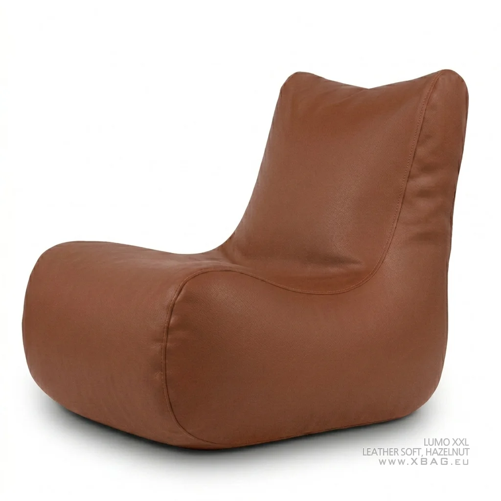 Komplektas: Sėdmaišis LUMO XXL + Pufas SOLO - LEATHER SOFT Šviesiai rudas