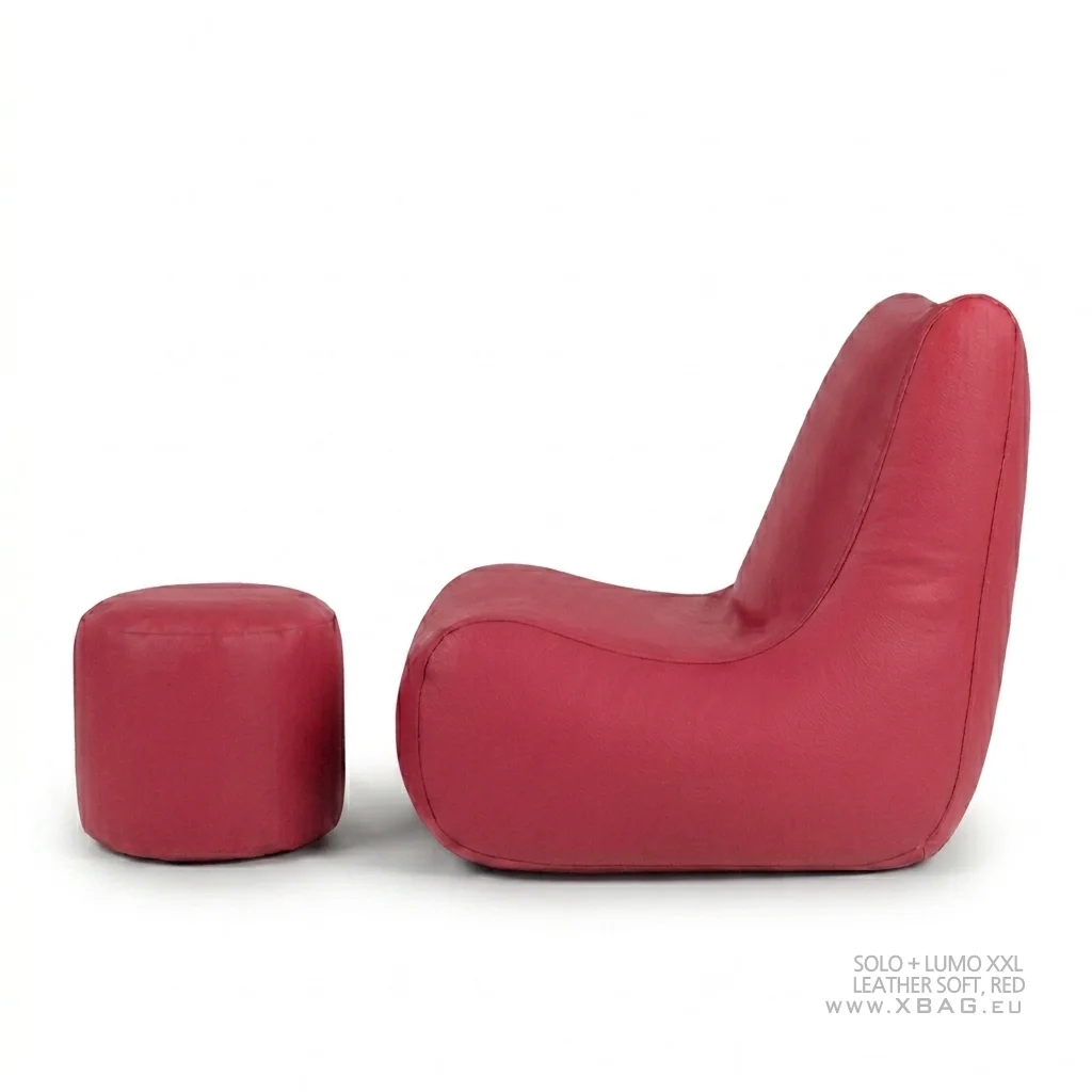 Komplektas: Sėdmaišis LUMO XXL + Pufas SOLO - LEATHER SOFT Raudonas