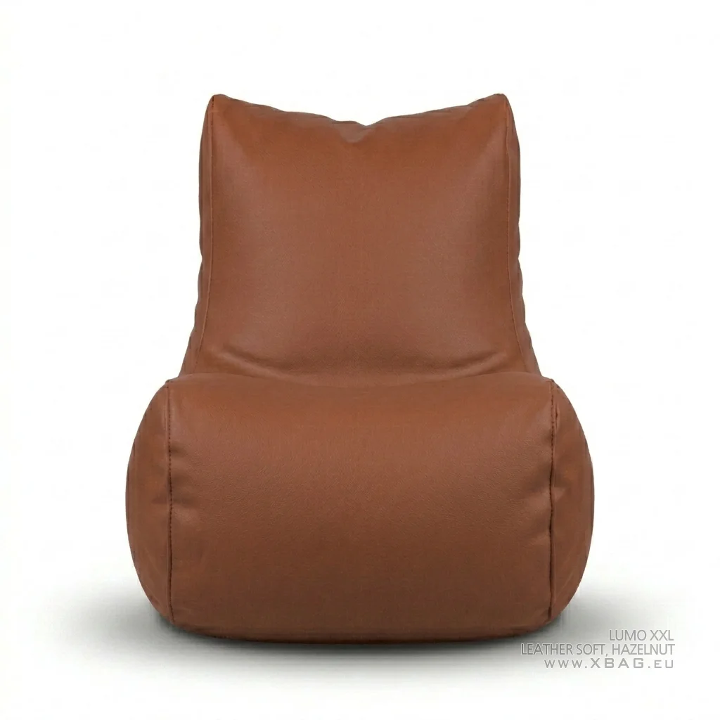 Komplektas: Sėdmaišis LUMO XXL + Pufas SOLO - LEATHER SOFT Šviesiai rudas