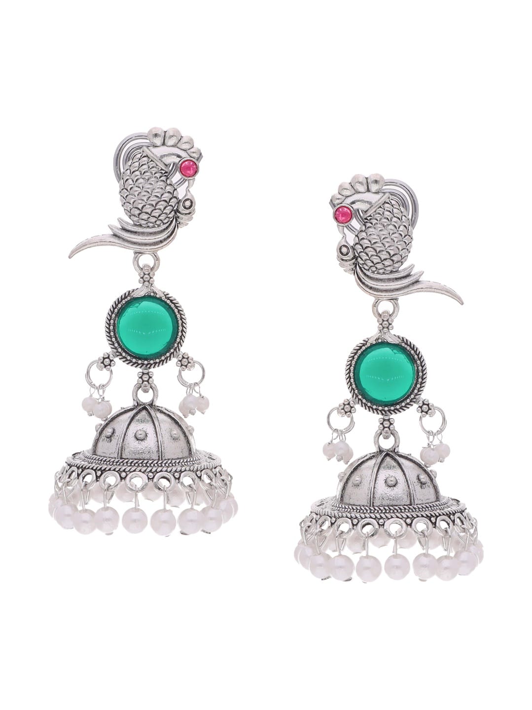 Peacock Silver Jhumka Earrings