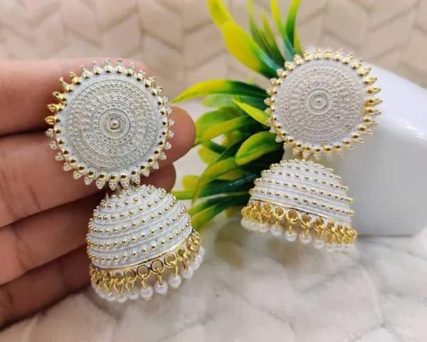 White Pearl Jhumka Earrings