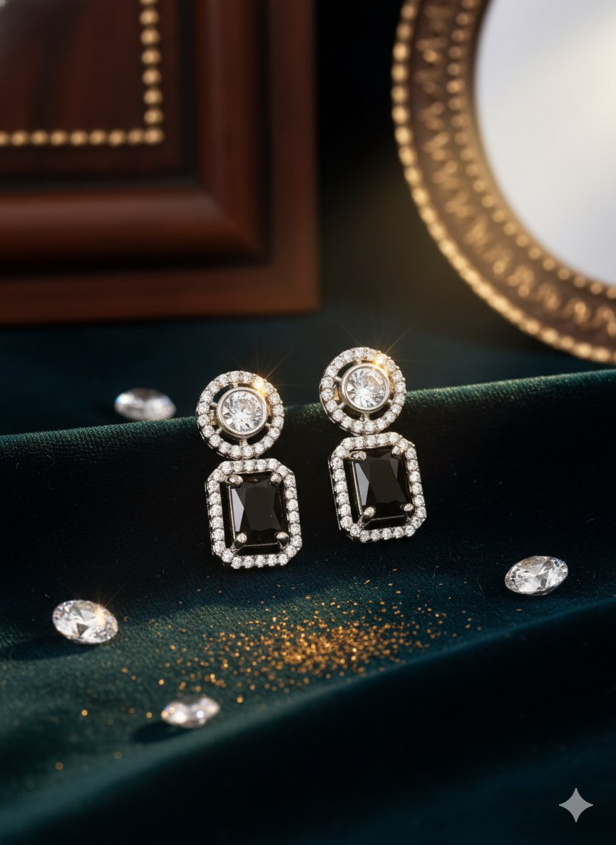 Elegant Black and White Crystal Earrings