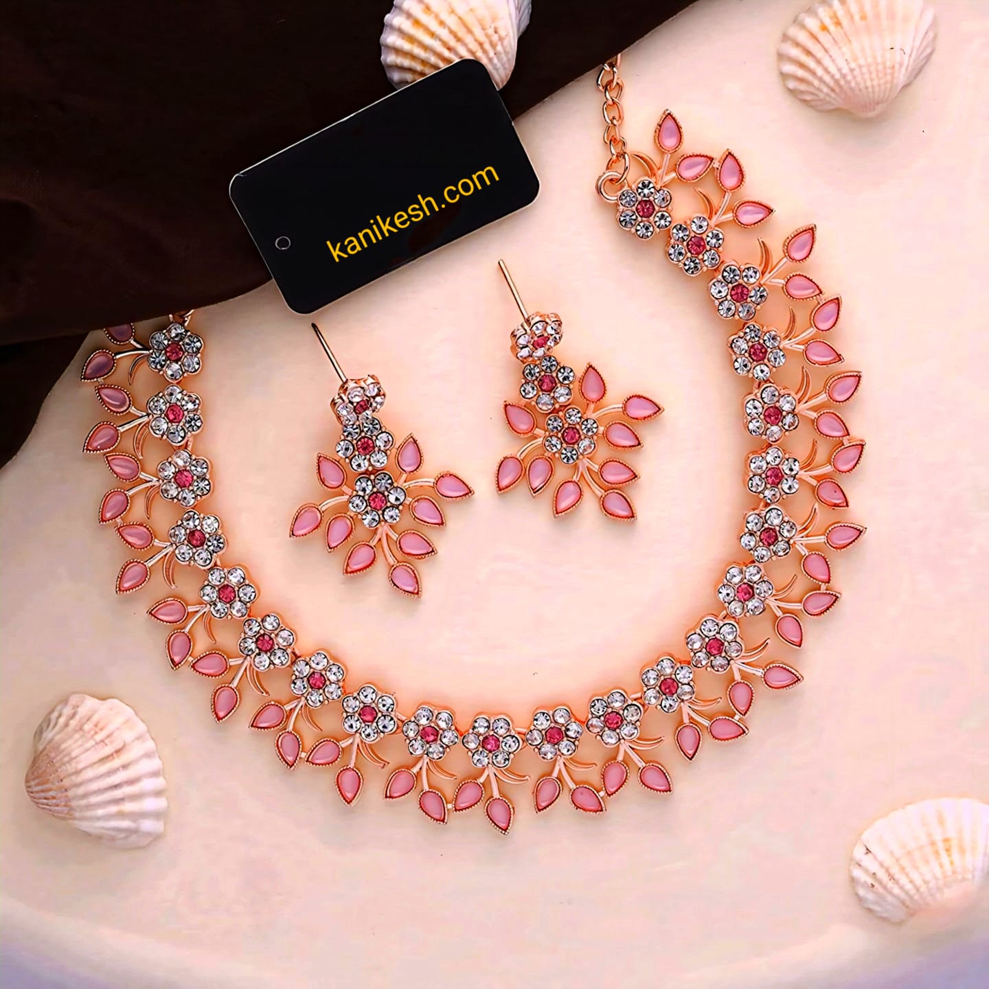 Elegant Pink Stone Necklace Set