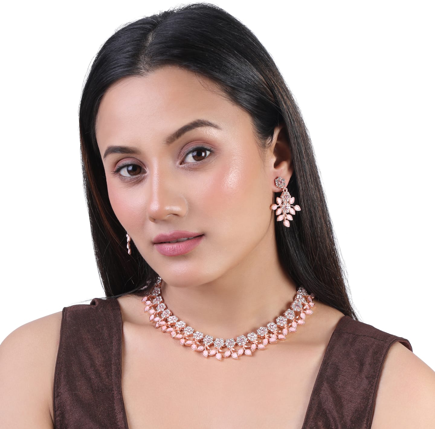 Elegant Pink Stone Necklace Set