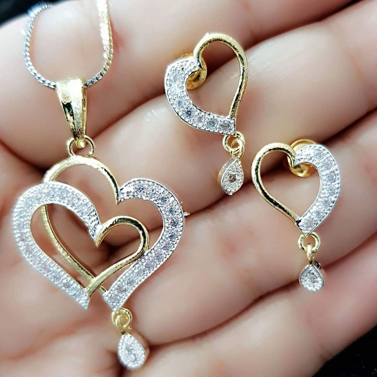 Heart-Shaped Pendant & Earring Set