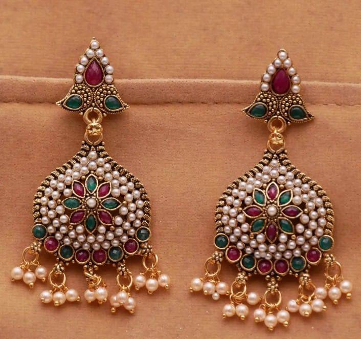 Traditional Pearl & Stone Earrings