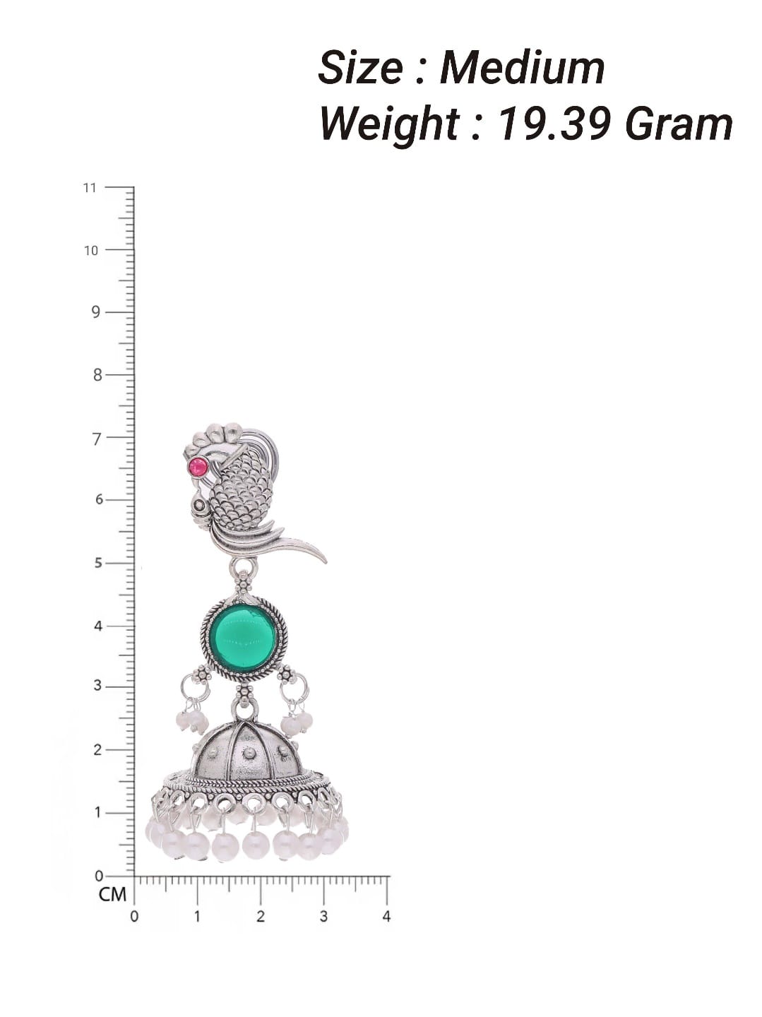 Peacock Silver Jhumka Earrings