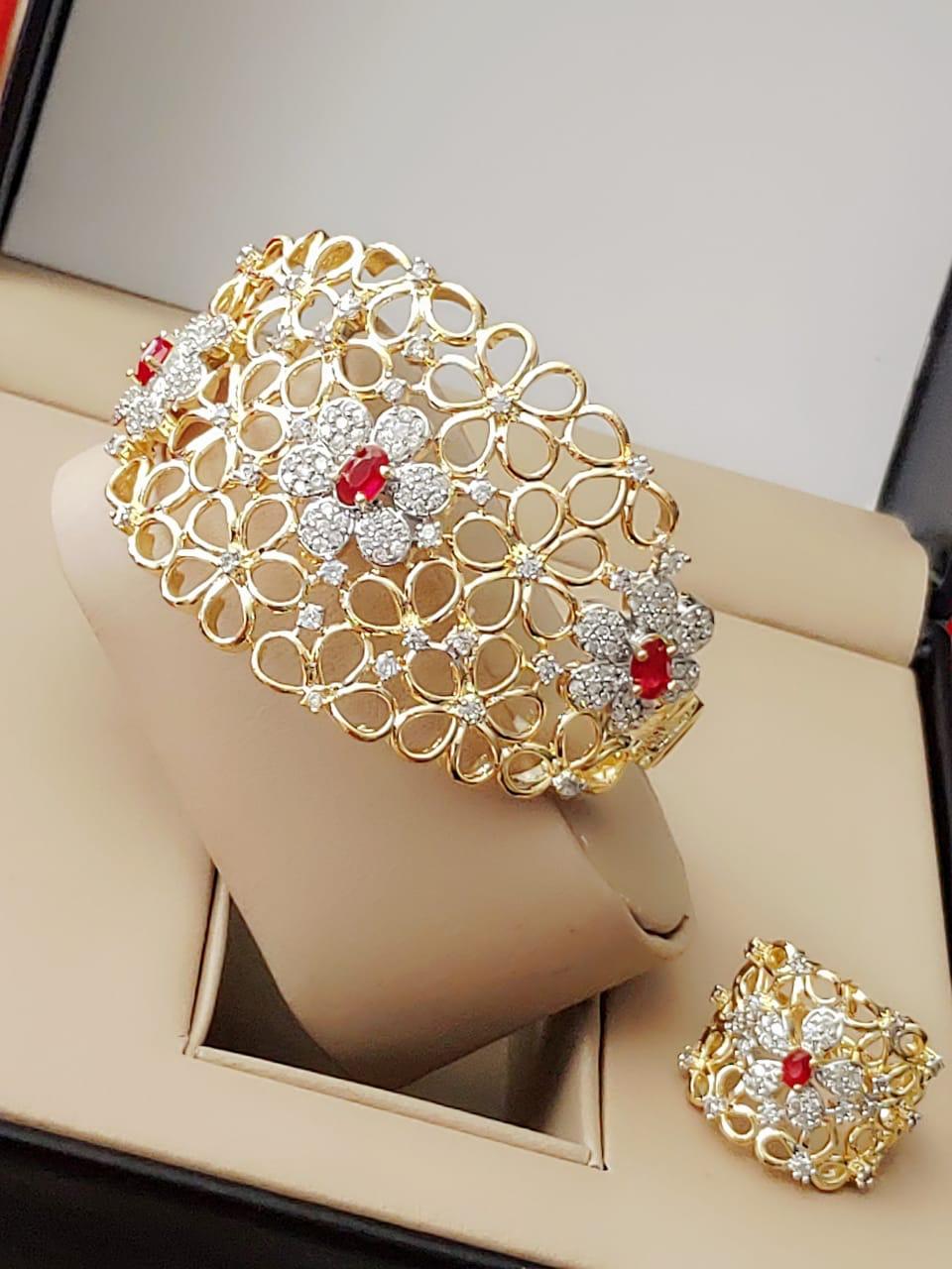 Gold-Plated Floral Bracelet & Ring Set