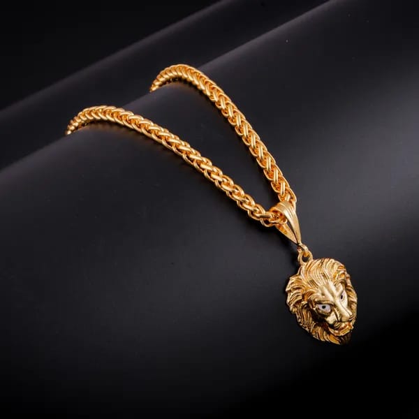 Gold Lion Head Pendant Necklace