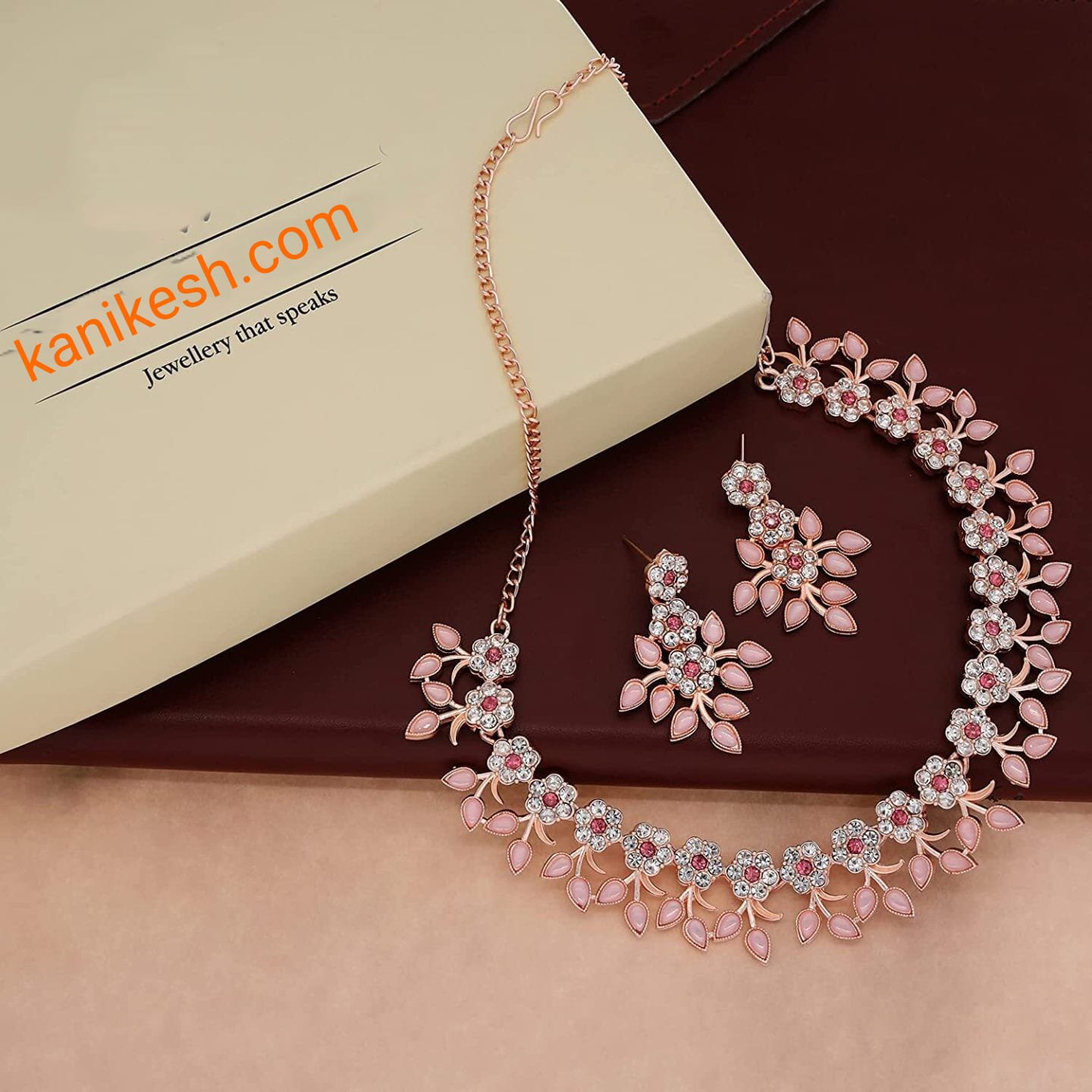 Elegant Pink Stone Necklace Set