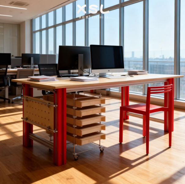 Modern Minimalist Aluminum & Marine Board Double Desk | 2-Person Office Table with Storage Drawers