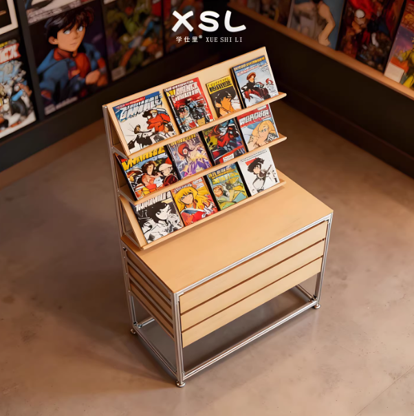 Custom Aluminum Profile Comic Book Display Rack – Marine Board Multi-Layer Commercial Shelving