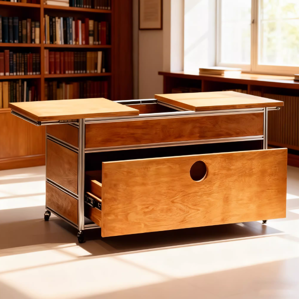 Mobile Aluminum Profile Storage Cabinet – Solid Wood & Marine Board Rolling Sideboard