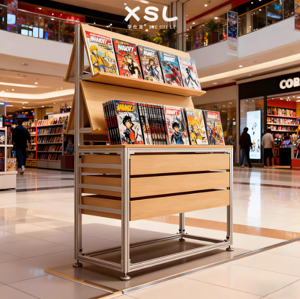Custom Aluminum Profile Comic Book Display Rack – Marine Board Multi-Layer Commercial Shelving