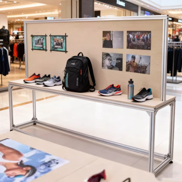 Aluminum Profile Luxury Clothing Display Rack – Modern Commercial Retail Shelving