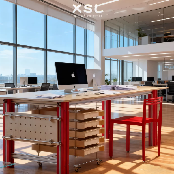 Modern Minimalist Aluminum & Marine Board Double Desk | 2-Person Office Table with Storage Drawers