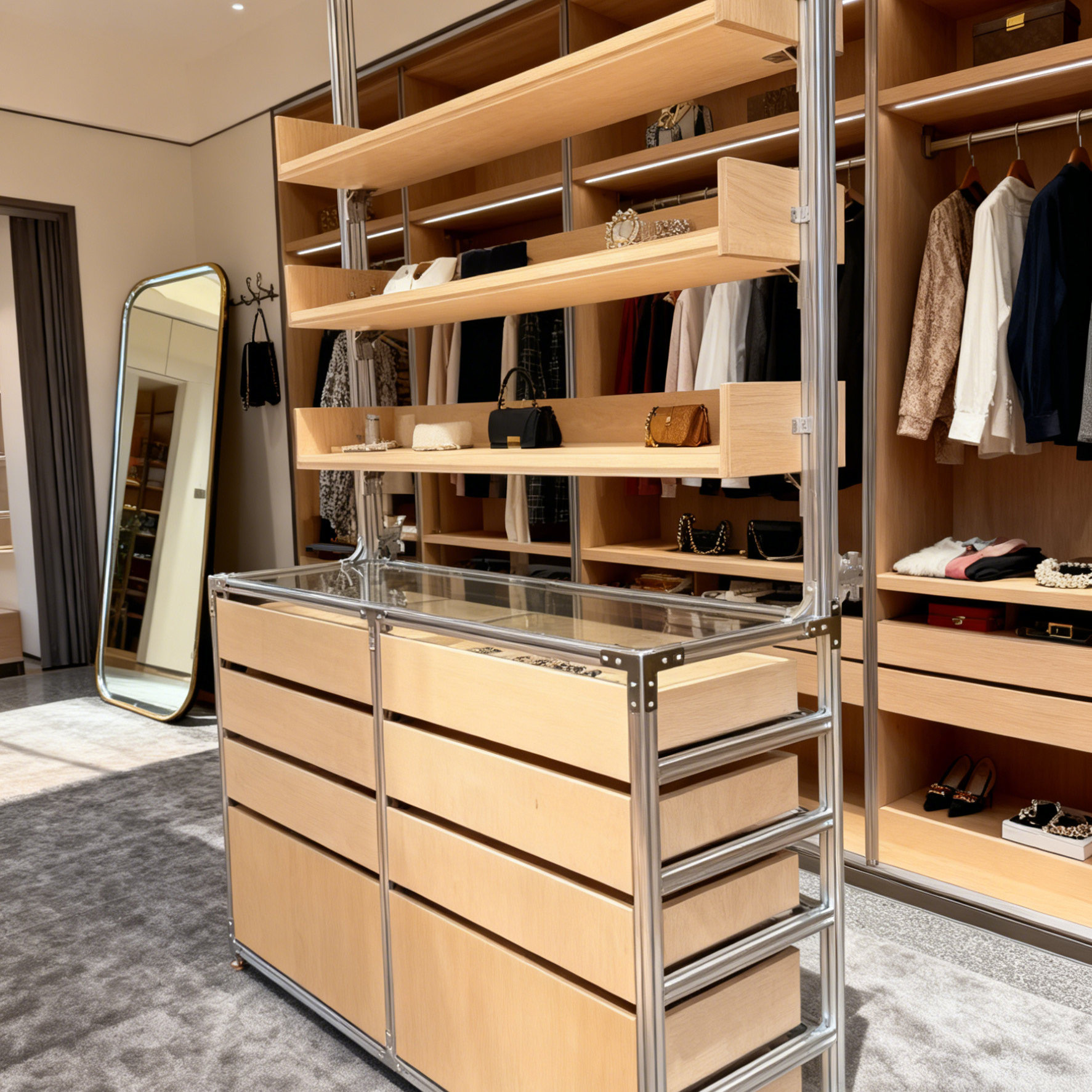 Wooden Clothing Display Storage Rack: Multi-Tier Closet Organizer for Shops & Homes