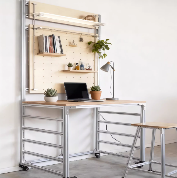 Aluminum Profile Minimalist Storage Rack – Mobile Multi-Function Floor Shelf (Customizable)