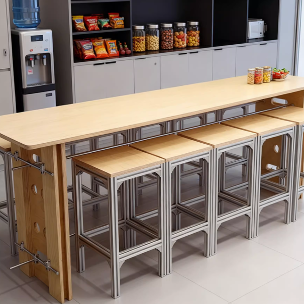 Aluminum Profile Modern Bar Table Set – Wood & Marine Board High-Top Table for Coffee Shops