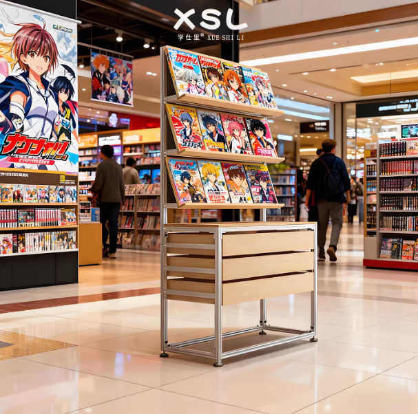 Custom Aluminum Profile Comic Book Display Rack – Marine Board Multi-Layer Commercial Shelving