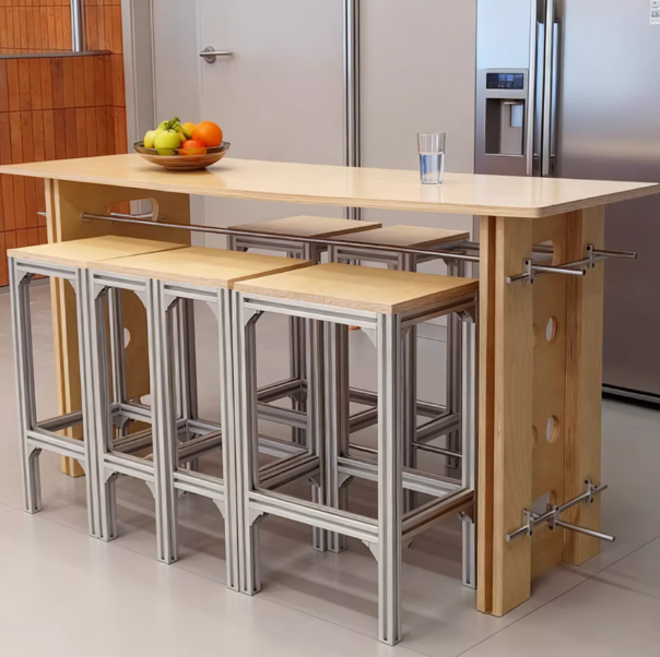 Aluminum Profile Modern Bar Table Set – Wood & Marine Board High-Top Table for Coffee Shops