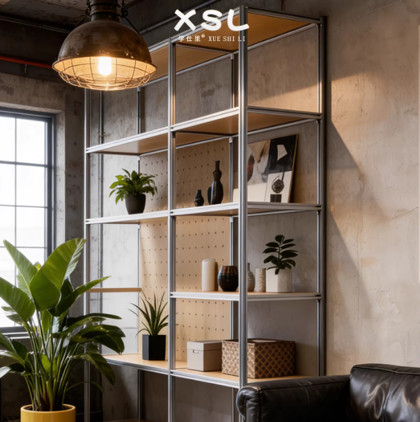 Industrial-Style Aluminum Profile Birch Shelving | Living Room Floor Multi-Layer Display Storage Rack
