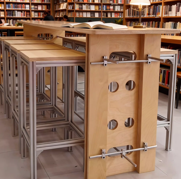 Aluminum Profile Modern Bar Table Set – Wood & Marine Board High-Top Table for Coffee Shops