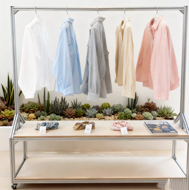 Mobile Aluminum Profile Clothing Rack – Commercial/ Home Garment Display & Storage