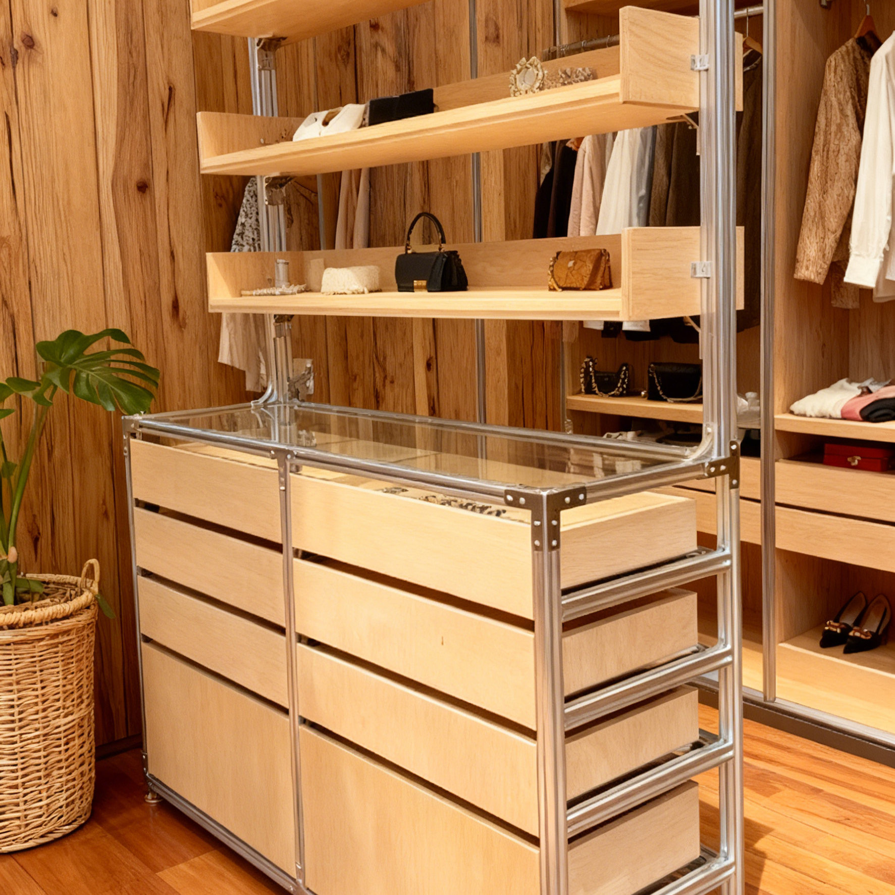 Wooden Clothing Display Storage Rack: Multi-Tier Closet Organizer for Shops & Homes