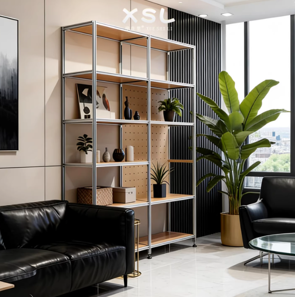 Industrial-Style Aluminum Profile Birch Shelving | Living Room Floor Multi-Layer Display Storage Rack