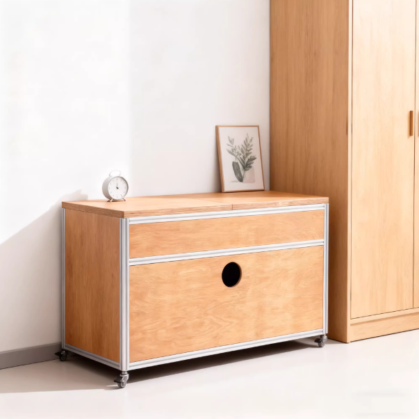 Mobile Aluminum Profile Storage Cabinet – Solid Wood & Marine Board Rolling Sideboard