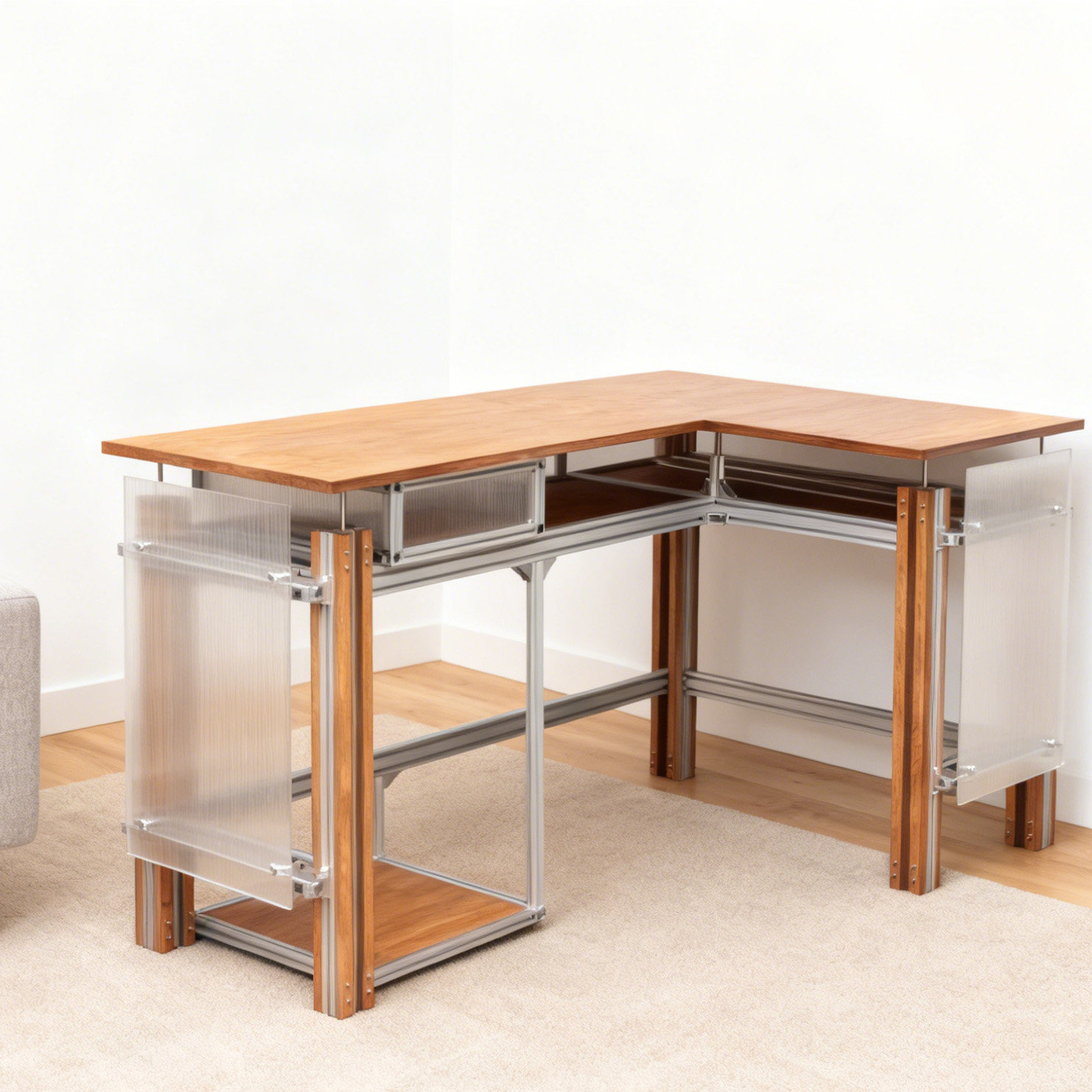 All-in-One Wooden Aluminum Desk with Drawer: Minimalist Home Writing & Computer Desk